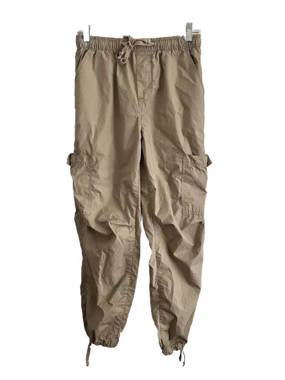 Khaki Cargo Pants Drawstring Waist Elastic Cuffs Adj Fit 5 Pockets Size Small - Picture 2 of 7